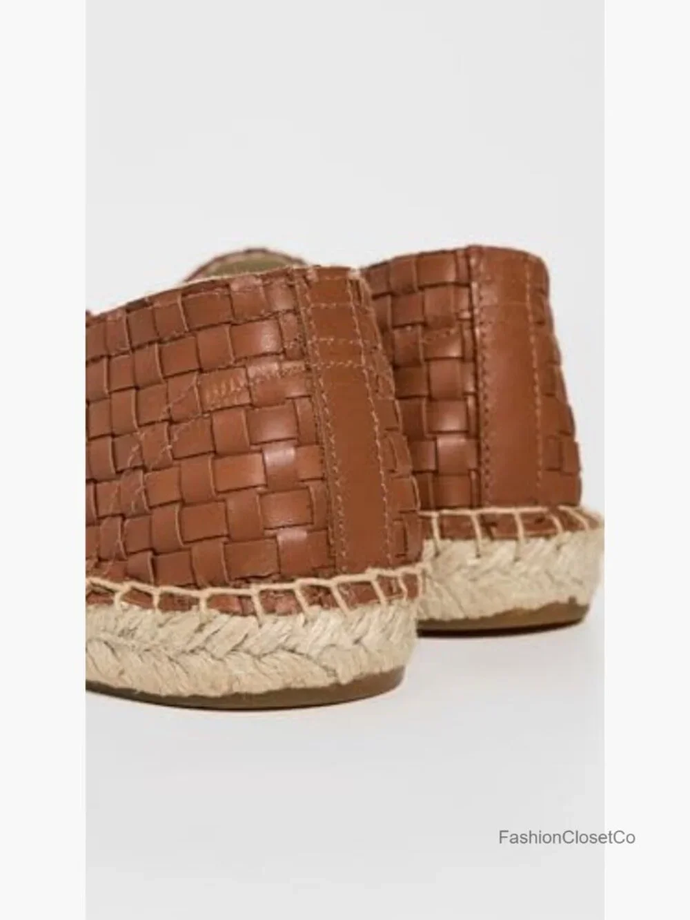 Woven Leather Platform Wedge Espadrilles - Slip-On Loafers